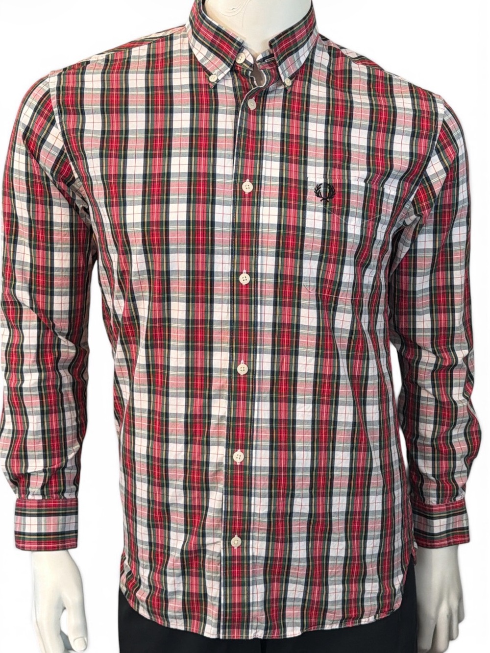 Fred Perry Tartan Plaid Long Sleeve Shirt Men’s M Mod